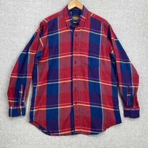 Vintage Ralph Lauren Chaps Shirt Mens Large Red Blue Plaid Button Up Long Sleeve